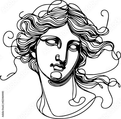 head of the antique goddess , line art for the design of clothing, furniture, dishes, posters and placards