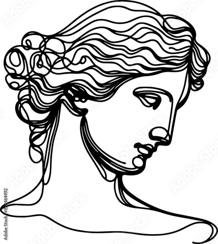 head of the antique  goddess , line art for the design of clothing, furniture, dishes, posters and placards