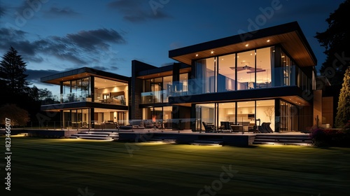 sky house with lights on at night © vectorwin