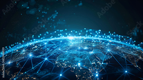Globalization in the digital data network  Global network connection concept  abstract concept earth  Global telecommunication network  nodes connected around earth  internet  worldwide  Generative Ai