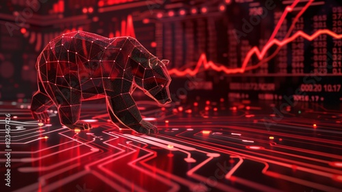 A red glowing bear is walking on a red glowing circuit board.