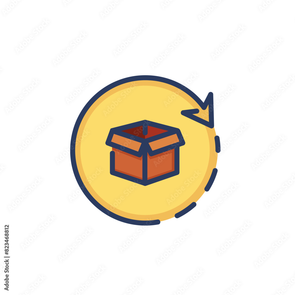 Open empty box and circulation arrow line icon. Post, sending, export ...
