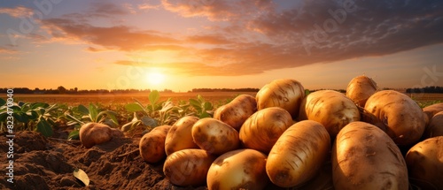 Bountiful potato field with earthy tones photo
