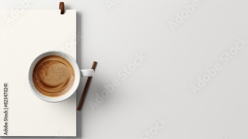 Wallpaper Mural Coffee cup and notebook on white table, ample text space Torontodigital.ca