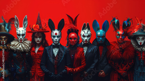 Costumed revelers attend extravagant parties, masquerading as their favorite characters from folklore, literature, and pop culture. generative ai