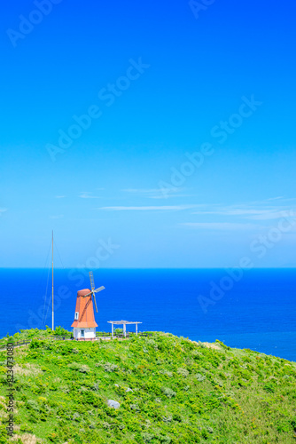 初夏の風車展望所　大島　福岡県宗像市　Early summer windmill observation deck. Ooshima island. Fukuoka Pref, Munakata City. photo