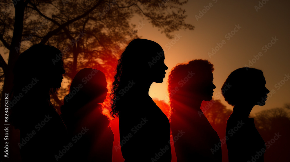 Unity in Diversity - Silhouettes of People Representing Population and Team Concept