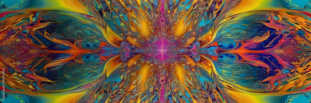 A dazzling kaleidoscopic image featuring a burst of bright colors and intricate abstract patterns A dazzling kaleidoscopic image featuring a burst of bright colors and intricate abstract patterns