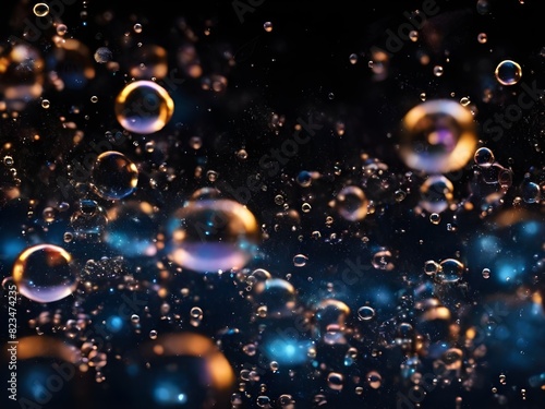 Glowing background with bubbles and stars bubbles isolated on black glowing background. Generative AI