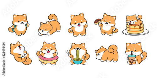 Cute character of happy and attractive shiba inu dog in vector illustration style. perfect for Stickers, Prints for Clothing, Coloring Pages.rint