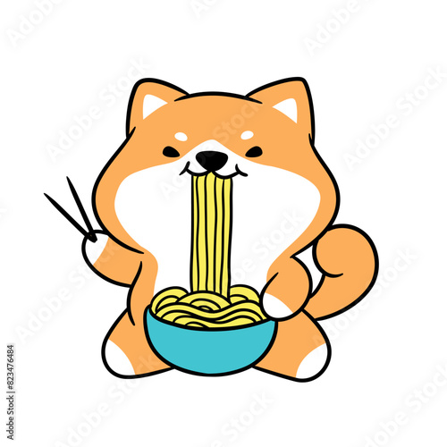 Cute character of happy and attractive shiba inu dog in vector illustration style. perfect for Stickers, Prints for Clothing, Coloring Pages.rint