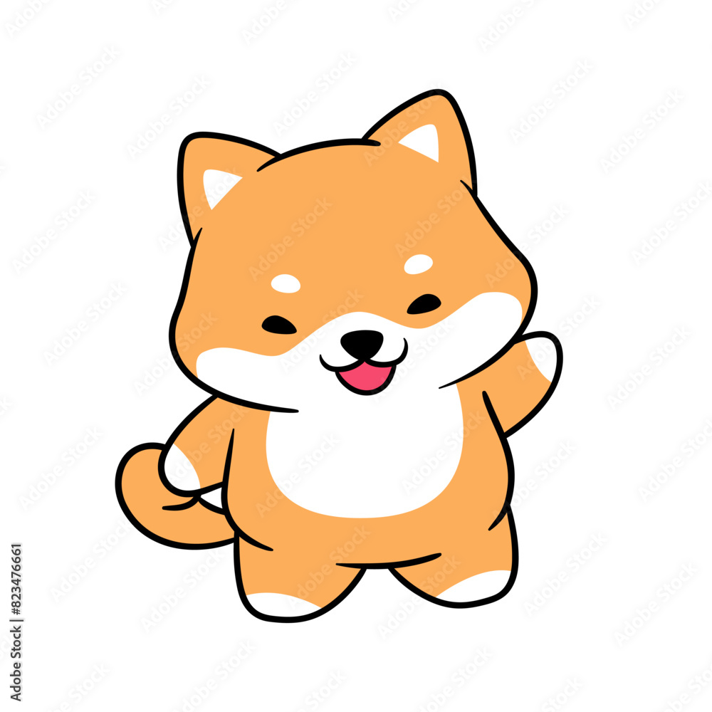 Cute character of happy and attractive shiba inu dog in vector illustration style. perfect for Stickers, Prints for Clothing, Coloring Pages.rint Cute character of happy and attractive shiba inu dog in vector illustration style. perfect for Stickers, Prints for Clothing, Coloring Pages.rint