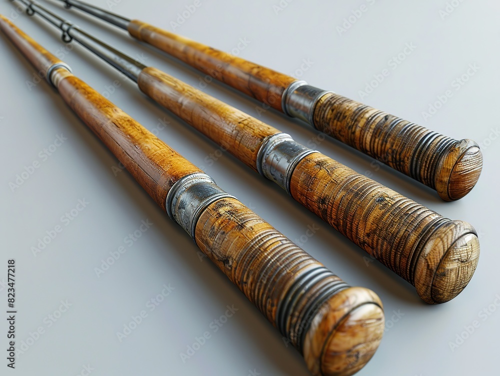 Fishing wooden realistic rod. Fishing and active hobby concept Fishing wooden realistic rod. Fishing and active hobby concept