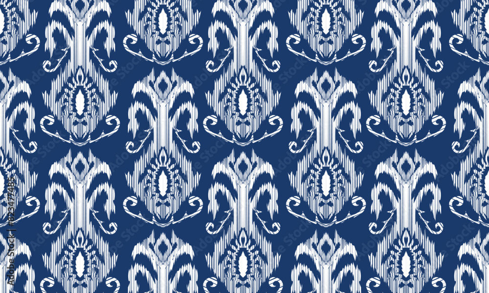 Hand draw Ikat paisley embroidery.geometric ethnic oriental pattern traditional.Aztec style abstract vector illustration.blue background.great for textiles, banners, wallpapers, wrapping.