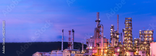Banner Oil refinery gas petrol plant industry with crude tank, gasoline supply and chemical factory. Petroleum barrel fuel heavy industry oil refinery manufacturing factory plant. Refinery industry © aFotostock