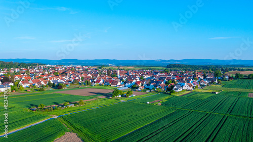 village wolfschlugen with view to the swabian alb