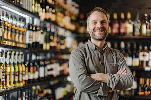 Smiling liquor store manager posing confidently, representing expertise