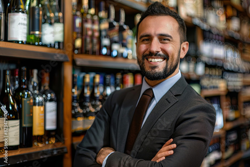 Smiling liquor store manager posing confidently, representing expertise