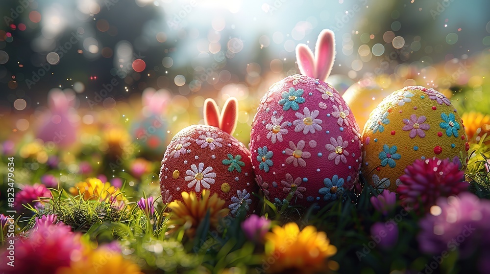 Realistic easter illustration with eggs and bunny ears Realistic easter illustration with eggs and bunny ears