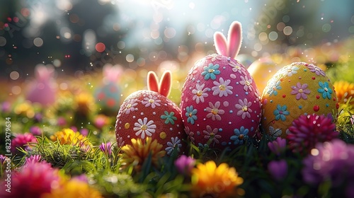 Realistic easter illustration with eggs and bunny ears