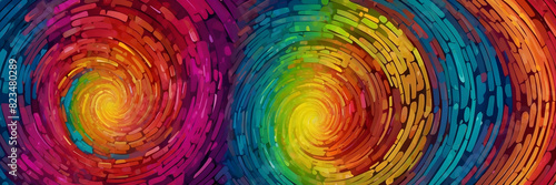 Colorful abstract digital artwork featuring spiraling rectangles in a rainbow of hues