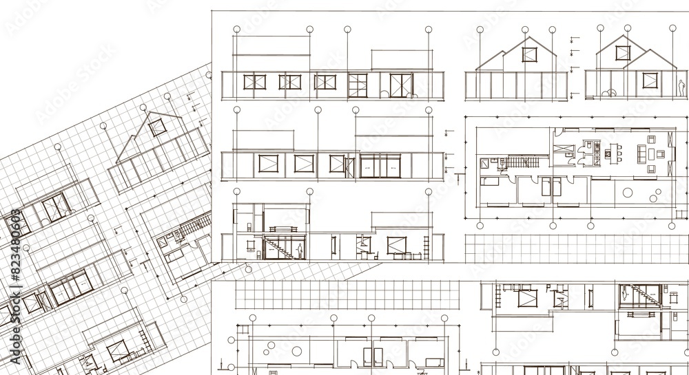 Fototapeta premium house architectural project sketch 3d illustration