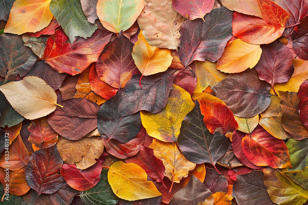 Abstract autumn leaves background forming eye-catching textural pattern