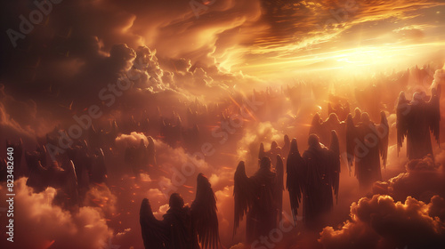 heavenly angelic army prepare for an apocalyptic war photo