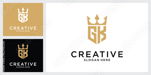 GK or KG initial letter logo design with crown icon vector.