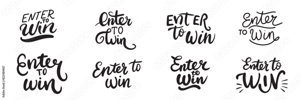 Fototapeta premium Collection of text lettering Enter to Win. Hand drawn vector art.