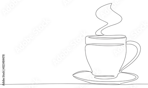 Cup of tea with steam one line continuous. Line art cup of coffee. Hand drawn vector art.