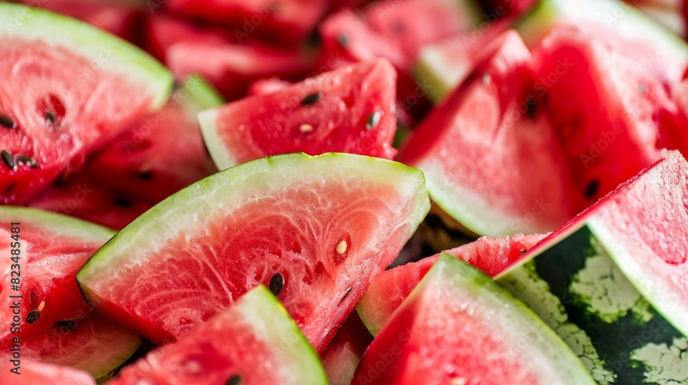 A close up of watermelon slices with black seeds A close up of watermelon slices with black seeds