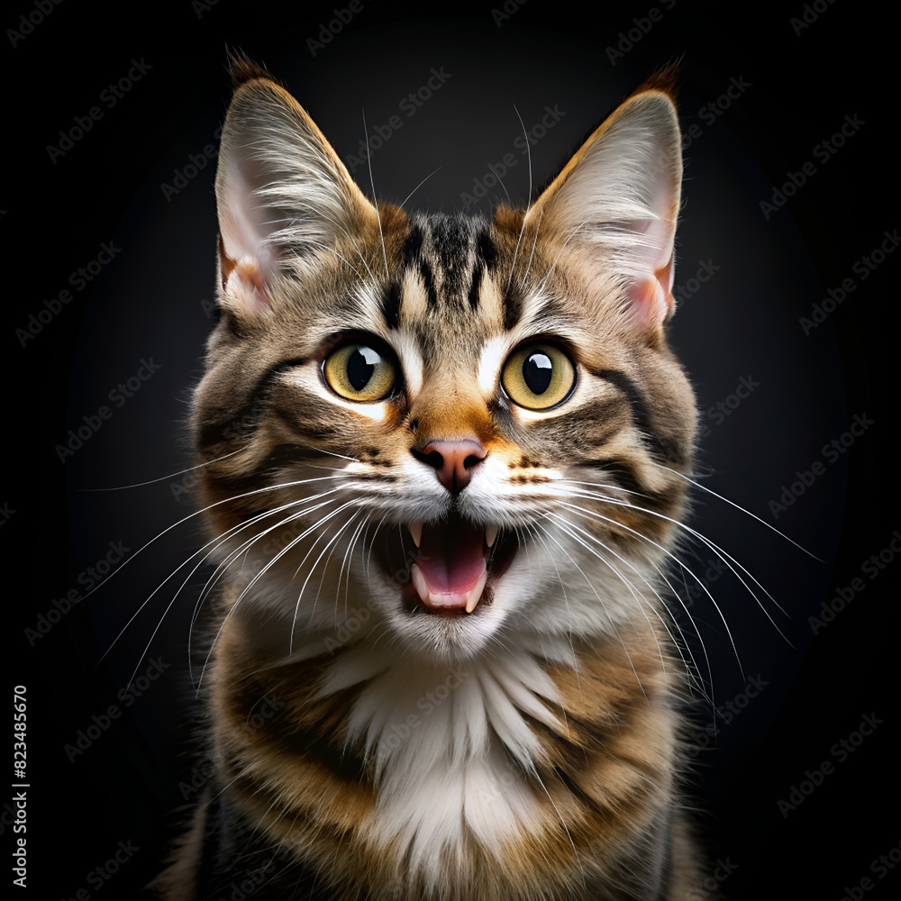 Close-up of a surprised ginger cat with open mouth against Close-up of a surprised ginger cat with open mouth against