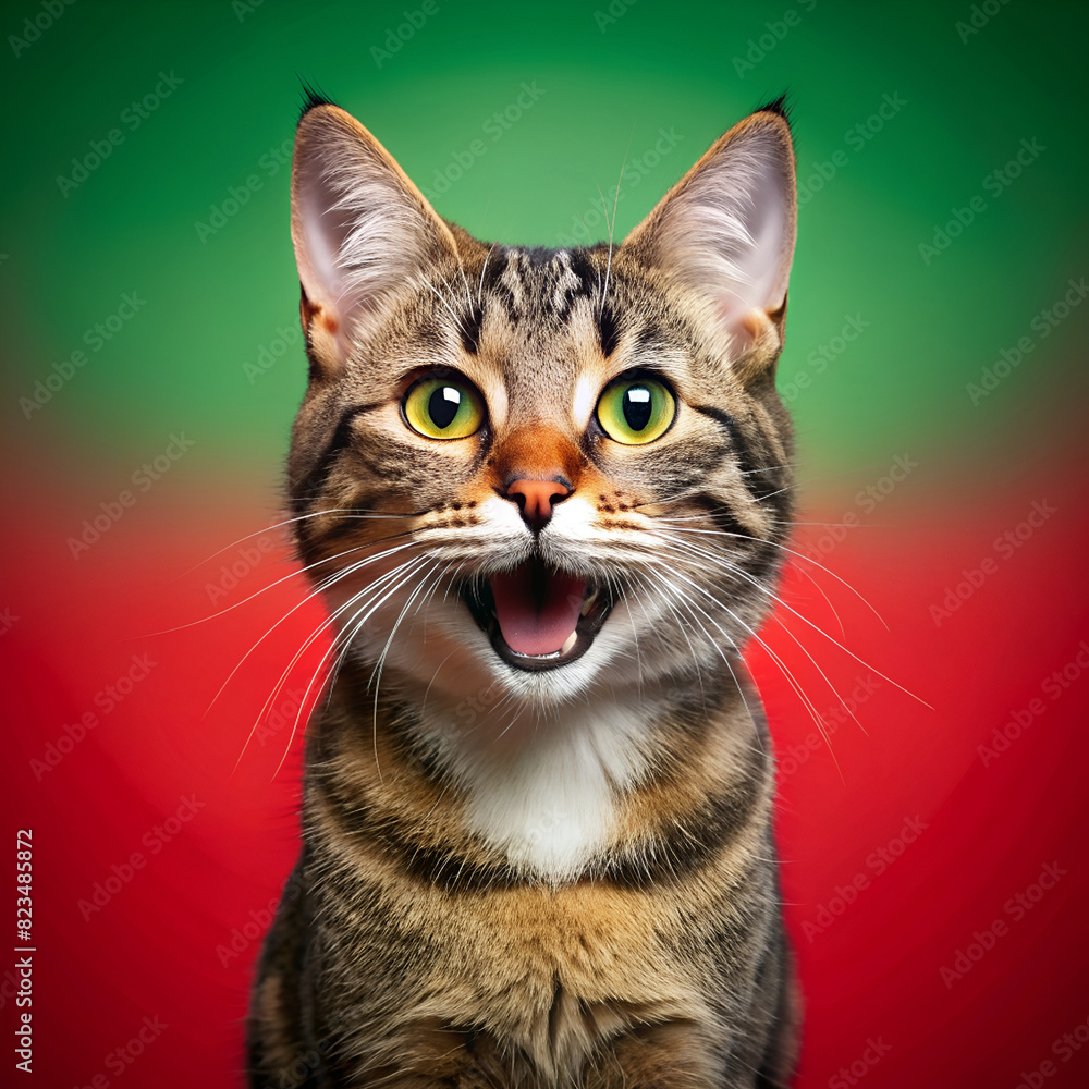 Obraz premium Close-up of a surprised ginger cat with open mouth against