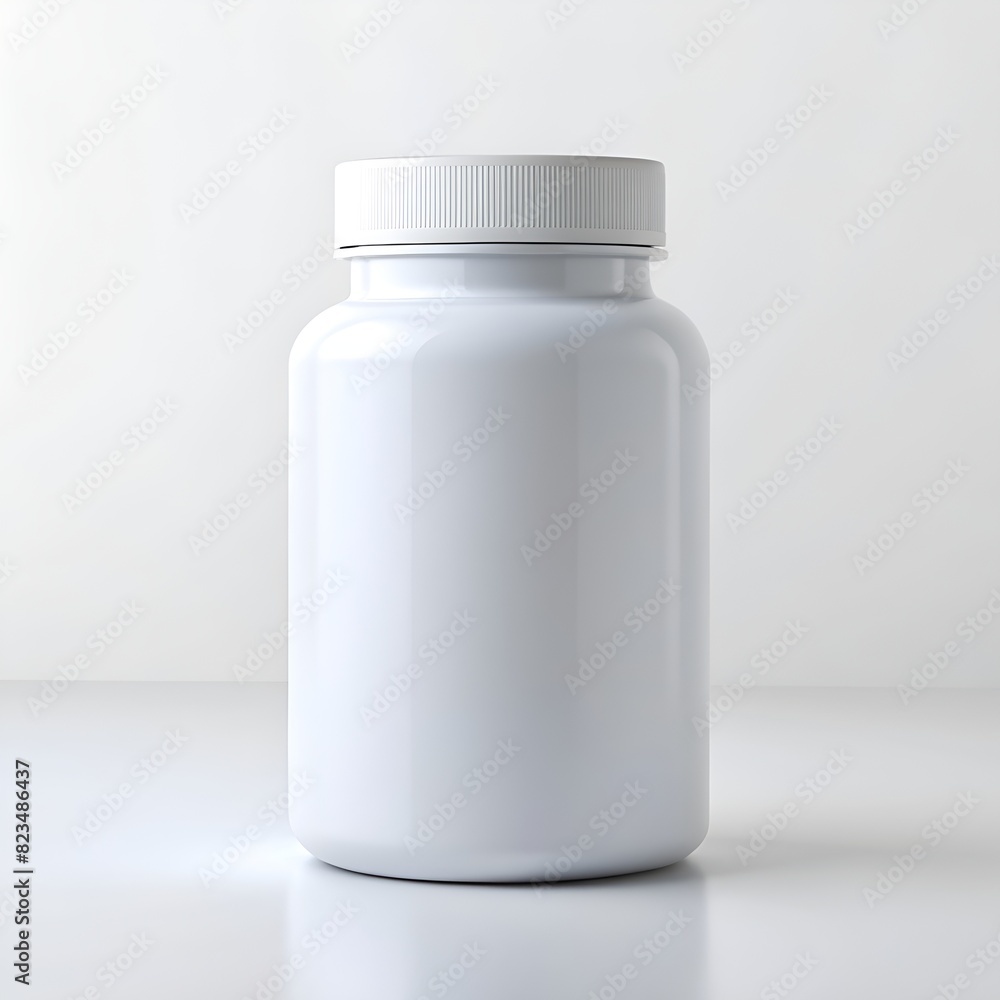 Blank white plastic bottle for pills or supplements, isolated on a white background Blank white plastic bottle for pills or supplements, isolated on a white background