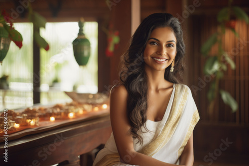 A beautiful woman sitting and relaxing in an ayurvedic spa © AJay