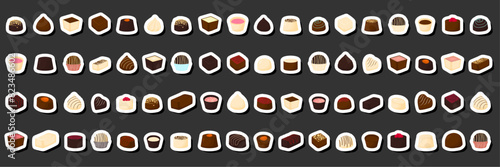 Illustration on theme beautiful big set sweet chocolate candy bonbon