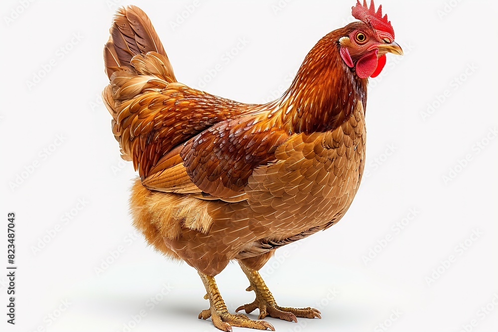 Fototapeta premium A chicken is standing on a white background