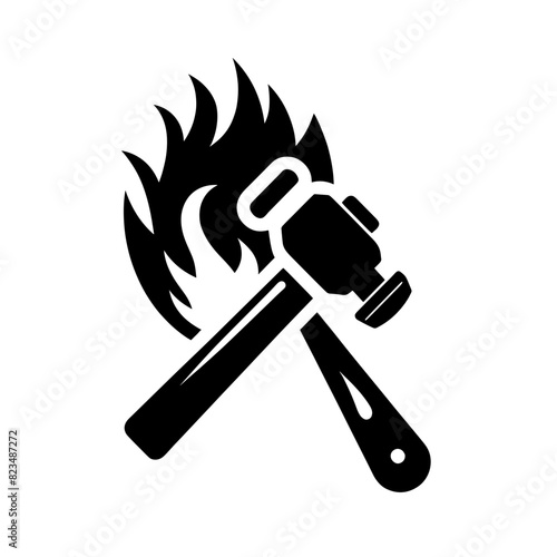 silhouette illustration hammer on fire vector