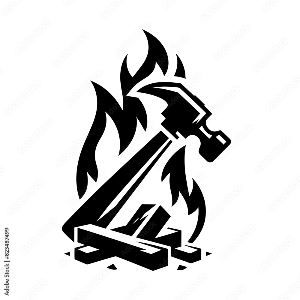 silhouette illustration hammer on fire vector silhouette illustration hammer on fire vector