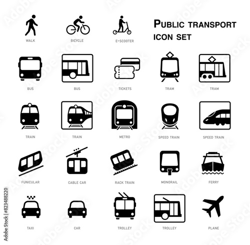City public transport icons set. The outline icons are well scalable and editable. Contrasting vector elements are good for different backgrounds. EPS10.