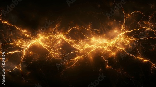 Lightning flash effect. Realistic electric lightning, Abstract background in the form of lightning. A powerful charge causes many sparks. Power of nature. --ar 16:9 Job ID: e25968a3-ab53-4b33-85c0-05f