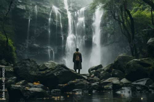 Find inner peace and solitude at the majestic misty waterfall in the serene and unspoiled wilderness, surrounded by lush greenery and pristine natural beauty