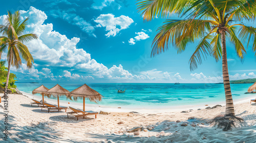 Panorama beautiful beach with white sand turquoise 