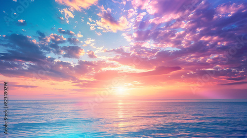 Panorama view of sunset sunrise sea ocean summer with