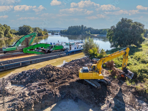 hydraulic engineering construction site on the river