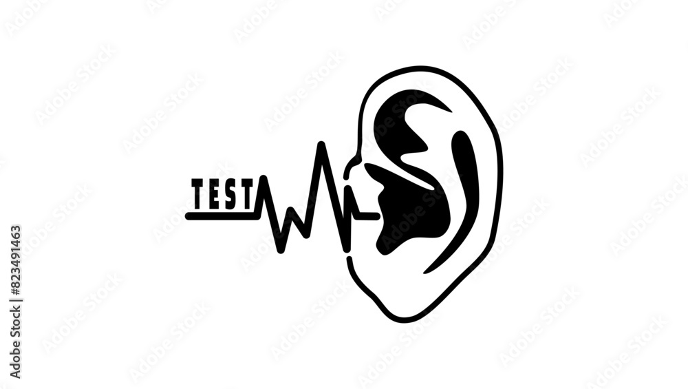 Hearing test emblem, black isolated silhouette Hearing test emblem, black isolated silhouette
