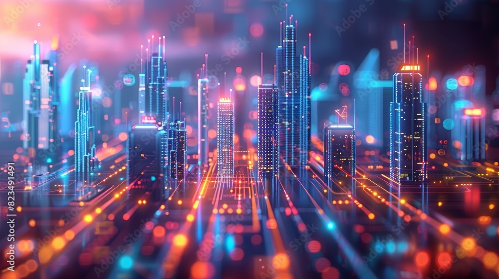 Futuristic cityscape with glowing lights and high-tech skyscrapers, representing innovation and digital future. Futuristic cityscape with glowing lights and high-tech skyscrapers, representing innovation and digital future.