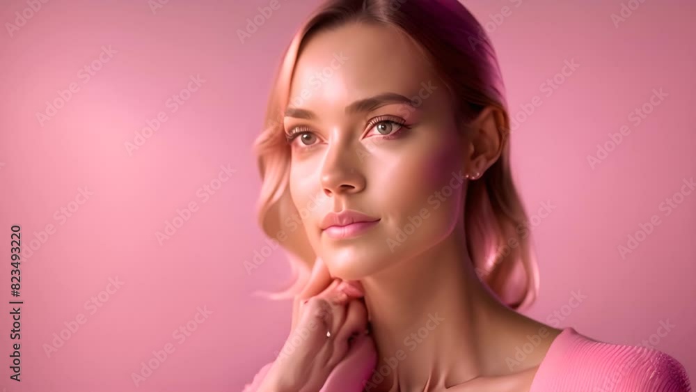 Woman in Pink Sweater Posing for Picture Generative AI