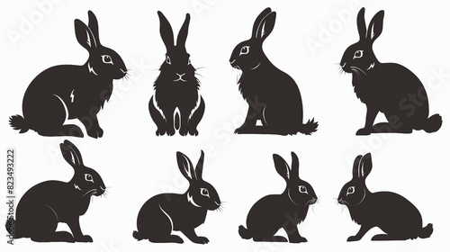 Playful Easter Bunny Silhouettes Collection on White Background for Design Projects © Spear